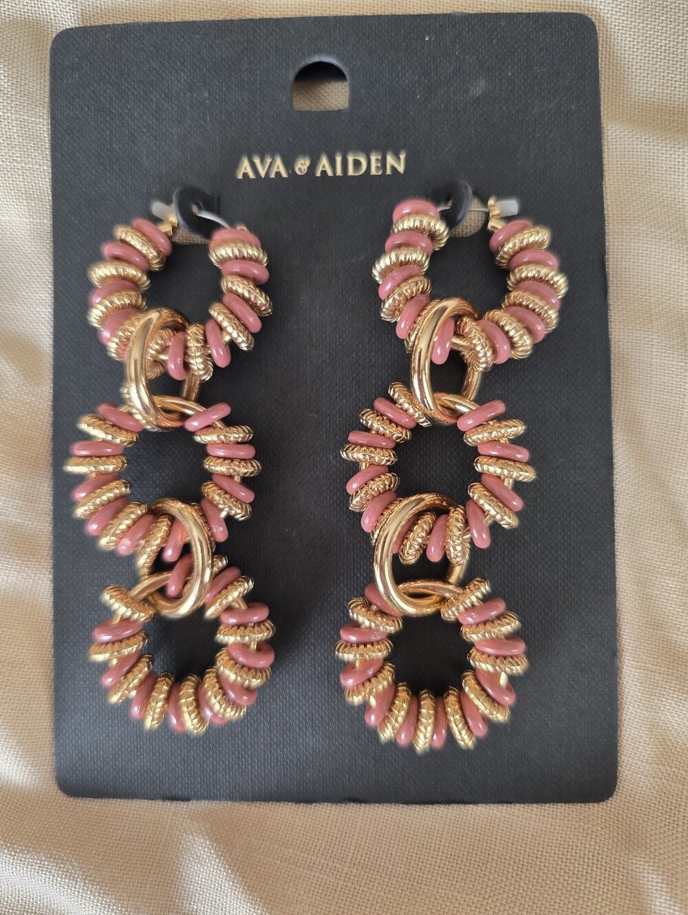 Ava & Aiden Pink and Gold Linked Hoop Drop Earrings